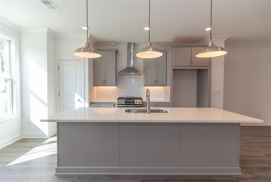 A large kitchen island serves as the centerpiece, offering additional storage, prep space, and seating for casual dining or entertaining.  Photo for representation purposes only, not of actual home but a  previously built TPG home.