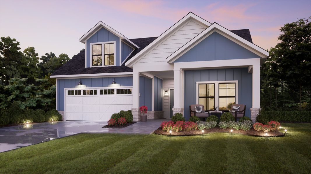 Representative exterior photo of a completed home built from the Portico by Epcon Communities in The Courtyards at Redbud Lane, Holly Springs, GA (Image 24). Representative exterior photo of a completed home built from the Portico by Epcon Communities in The Courtyards at Redbud Lane, Holly Springs, GA (Image 24).