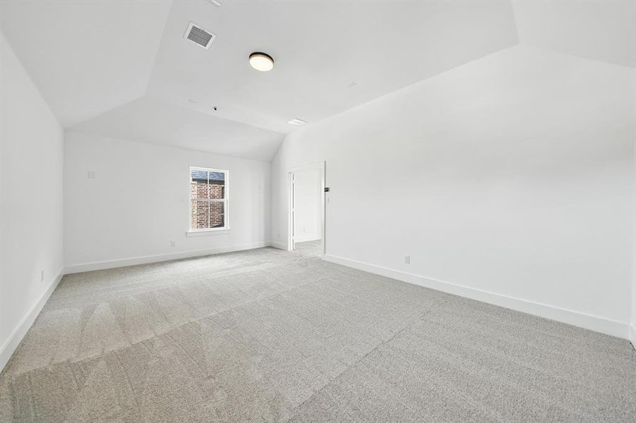 Bonus room featuring carpet flooring and vaulted ceiling