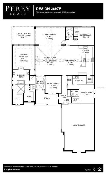2D floor plan layout of this home in Southern Hills 80', Brooksville, FL (Image 3).