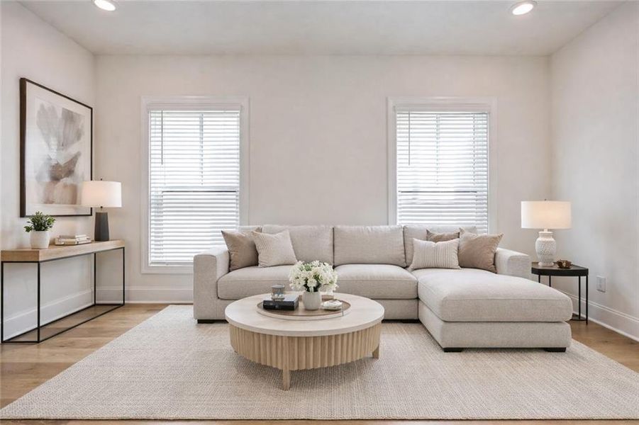 Furnished interior view inside a new home in Waterside Single Family, Peachtree Corners (Image 32). Furnished interior view inside a new home in Waterside Single Family, Peachtree Corners (Image 32).
