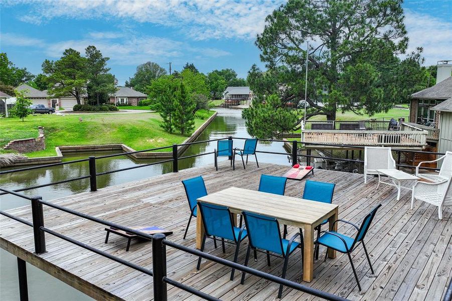 View from party deck of boat dock