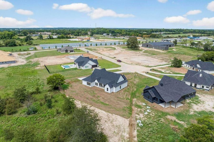 Aerial perspective of suburban area Aerial perspective of suburban area