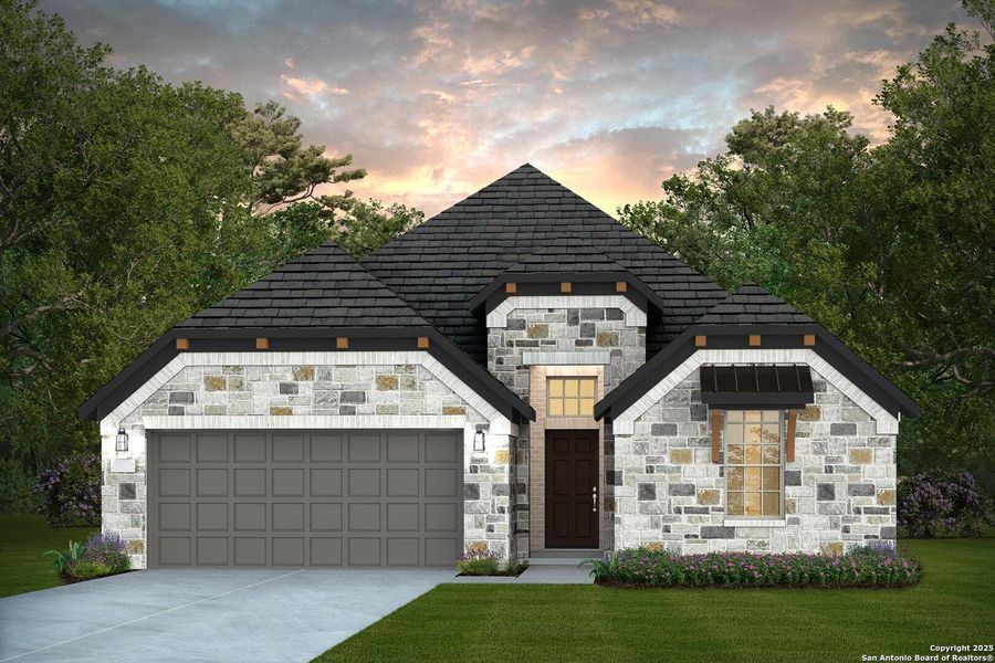 Front exterior of a new home in Corley Farms, Boerne, TX, highlighting curb appeal (Image 1).