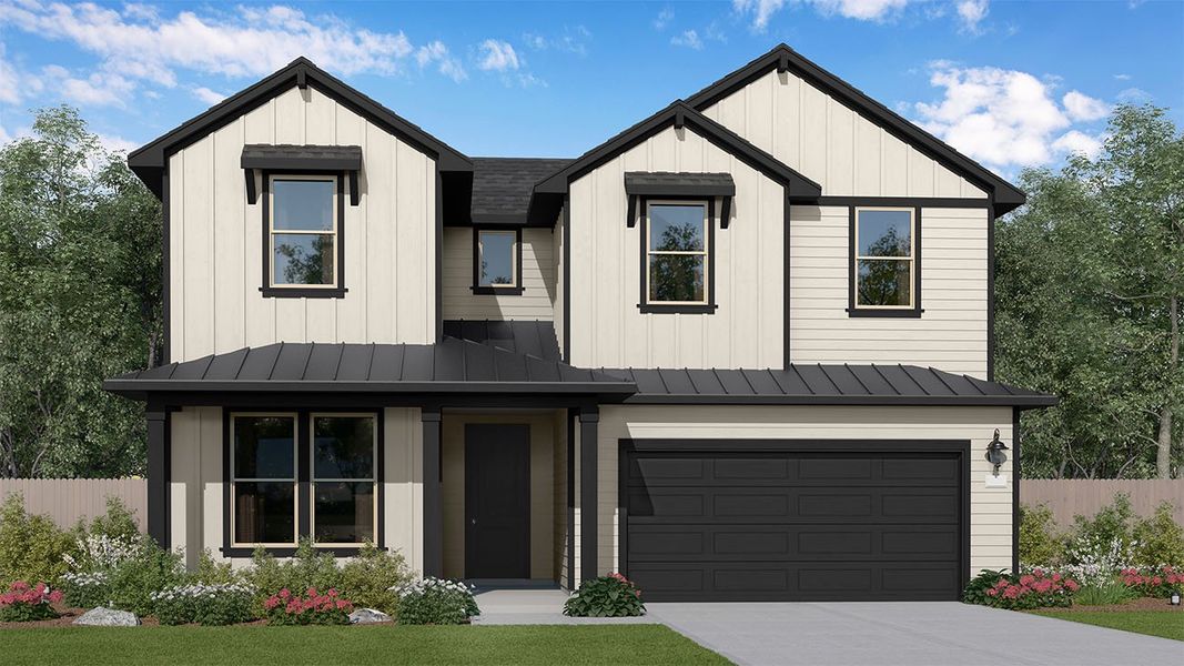 Representative exterior photo of a completed home built from the Kennedy by New Home Co. in The Residences Collection at Oakberry Trails, Waller, TX (Image 8). Representative exterior photo of a completed home built from the Kennedy by New Home Co. in The Residences Collection at Oakberry Trails, Waller, TX (Image 8).