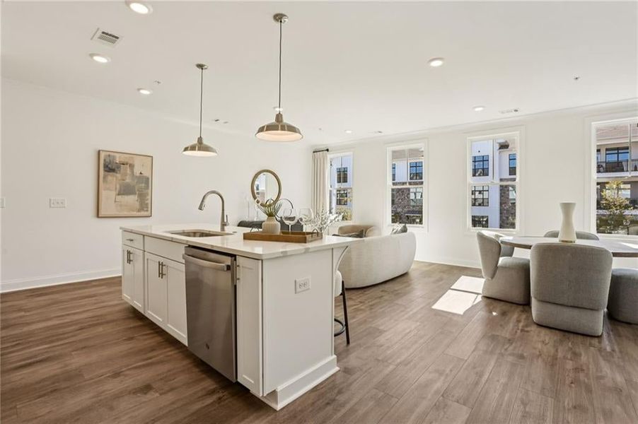 Large island anchors the room