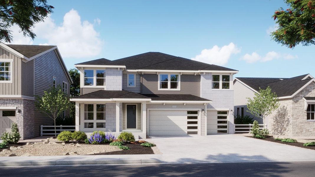 Representative exterior photo of a completed home built from the 5007 by New Home Co. in The Estates Collection at Murphy Creek, Aurora, CO (Image 4). Representative exterior photo of a completed home built from the 5007 by New Home Co. in The Estates Collection at Murphy Creek, Aurora, CO (Image 4).