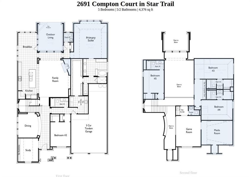 2D floor plan layout of this home in Star Trail, Prosper, TX (Image 2).