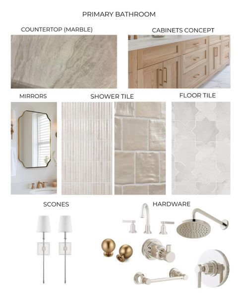 Primary bathroom design mood board.