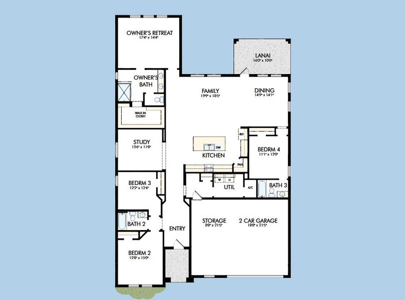 2D floor plan layout for the The Bella Vista by David Weekley Homes in Southwind – Executive Series, Plant City, FL (Image 5). 2D floor plan layout for the The Bella Vista by David Weekley Homes in Southwind – Executive Series, Plant City, FL (Image 5).