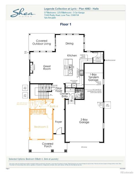 2D floor plan layout of this home in Legends at Lyric, Lone Tree, CO (Image 4).