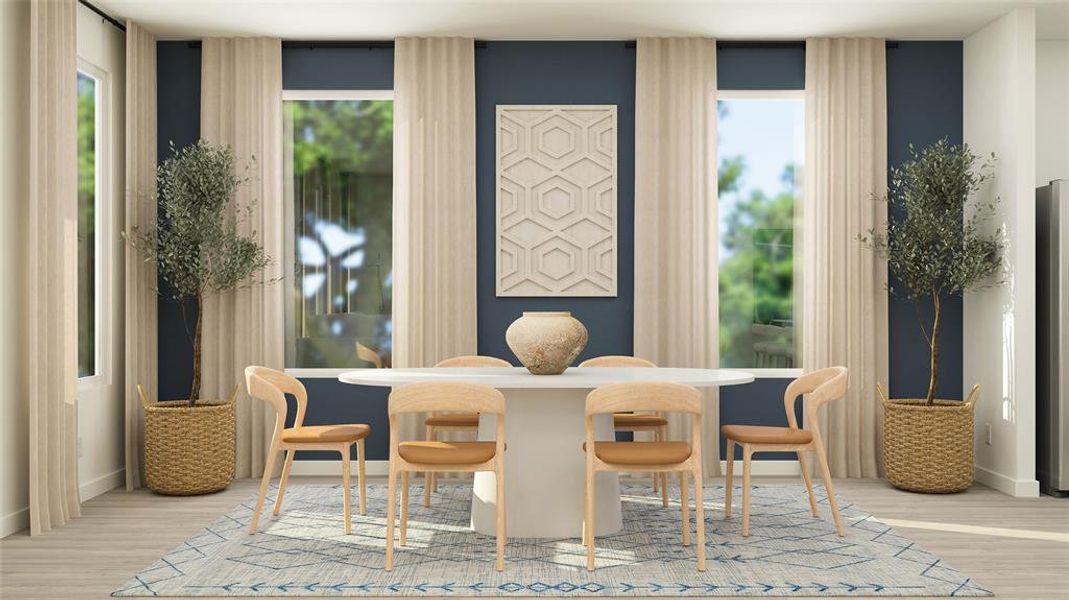 Dining room with light wood-type flooring