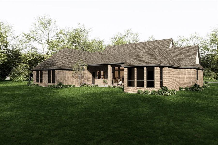 Architect's Rendering 
View of front of property with brick siding and a front lawn