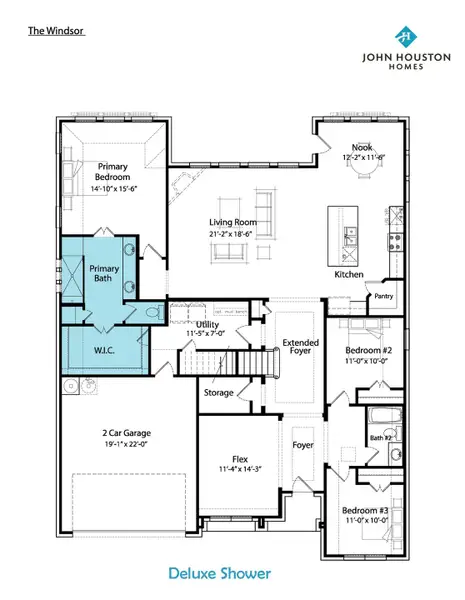 2D floor plan layout for the Windsor by John Houston Homes in Byrum Ranch, Maypearl, TX (Image 4).