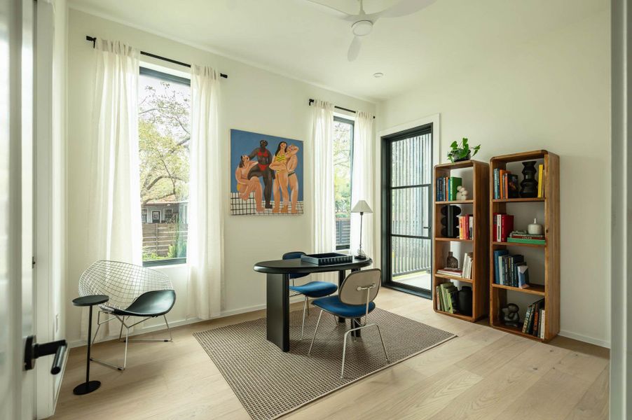 Home office/guest bedroom with walk in closet and a private covered patio