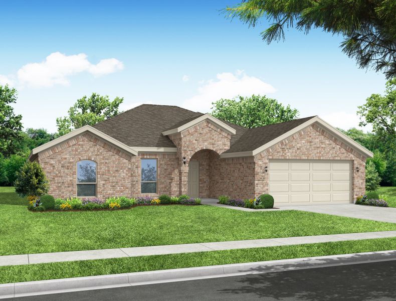 Representative exterior photo of a completed home built from the Cromwell II by Impression Homes in Mountain Valley Lake, Burleson, TX (Image 6). Representative exterior photo of a completed home built from the Cromwell II by Impression Homes in Mountain Valley Lake, Burleson, TX (Image 6).
