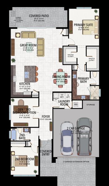 2D floor plan layout for the Ibis by GL Homes in Valencia Ridge (55+), Wesley Chapel, FL (Image 5).