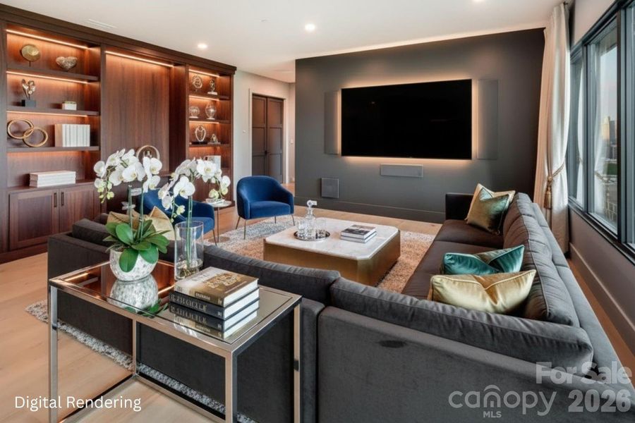 Lower Level Living area. Digital Rendering. Final design, finishes, and details may vary.