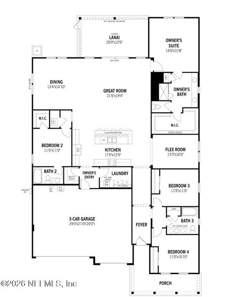 2D floor plan layout of this home in RiverTown, St. Johns, FL (Image 4).