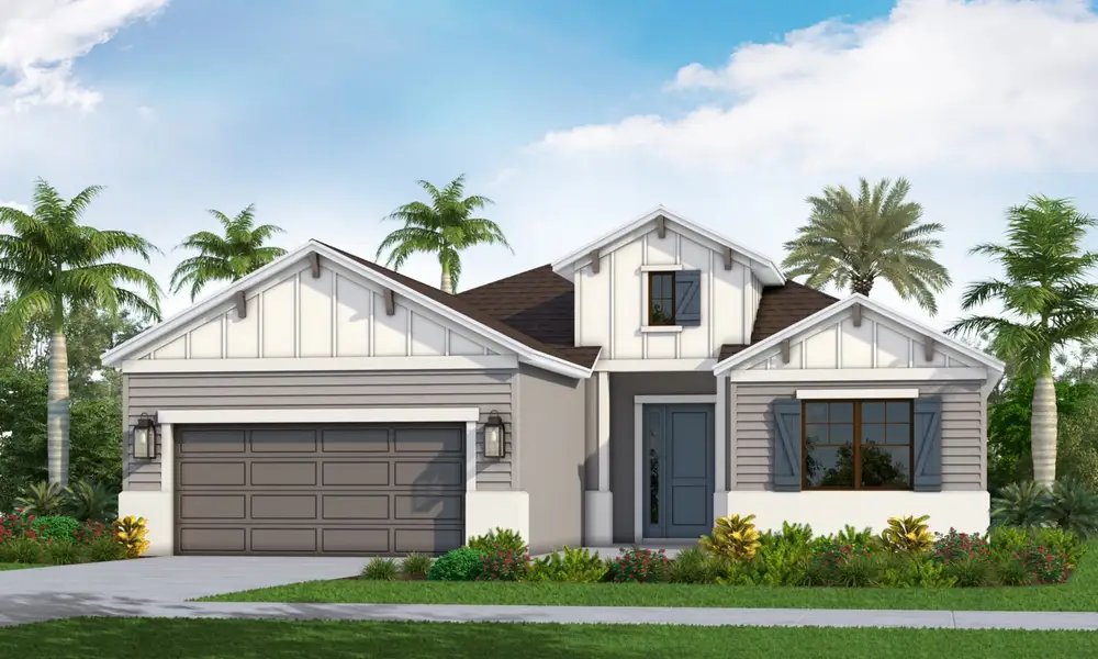Representative exterior photo of a completed home built from the Harvest 3 by Neal Communities in Canoe Creek, Parrish, FL (Image 2). Representative exterior photo of a completed home built from the Harvest 3 by Neal Communities in Canoe Creek, Parrish, FL (Image 2).