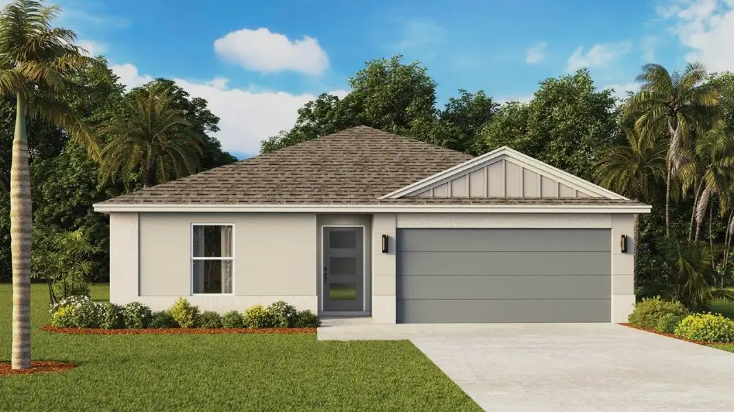 Representative exterior photo of a completed home built from the Fletcher Modern by D.R. Horton in Boulevard Oaks, Lady Lake, FL (Image 1). Representative exterior photo of a completed home built from the Fletcher Modern by D.R. Horton in Boulevard Oaks, Lady Lake, FL (Image 1).