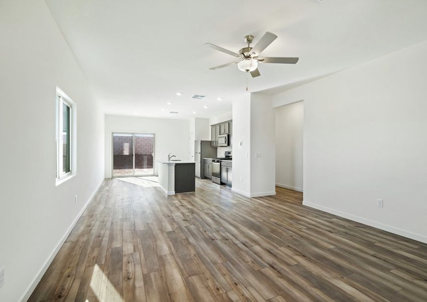 This open layout is the perfect space for entertaining guests.