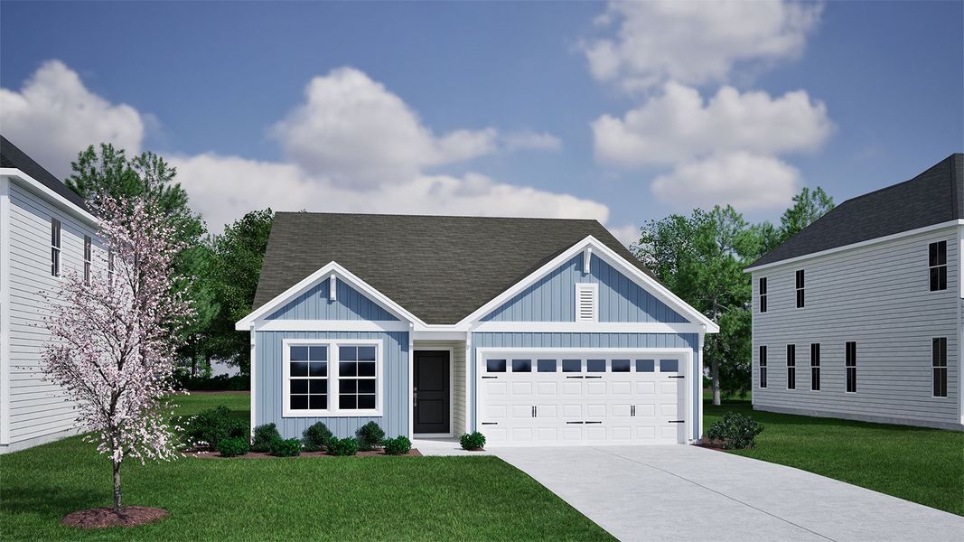 Representative exterior photo of a completed home built from the Lawrence - Genesis Value Collection by Mungo Homes in Fairway Woods at Wyboo, Manning, SC (Image 20).