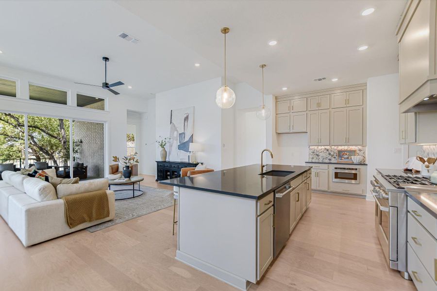 Kitchen into Family Room (Staged)