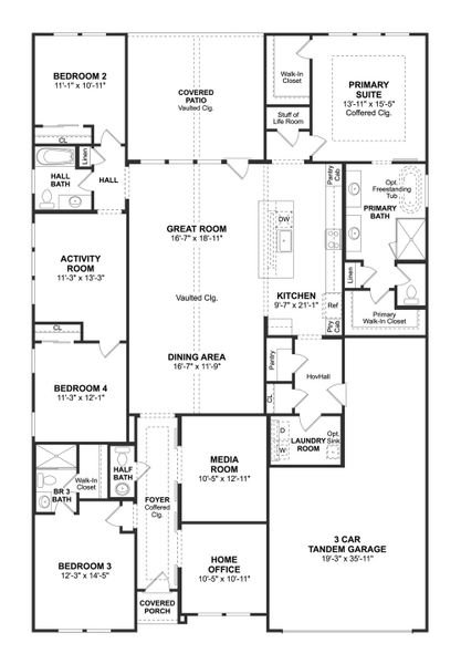 2D floor plan layout for the Geneva by K. Hovnanian® Homes in Timberbrook, Justin, TX (Image 3). 2D floor plan layout for the Geneva by K. Hovnanian® Homes in Timberbrook, Justin, TX (Image 3).