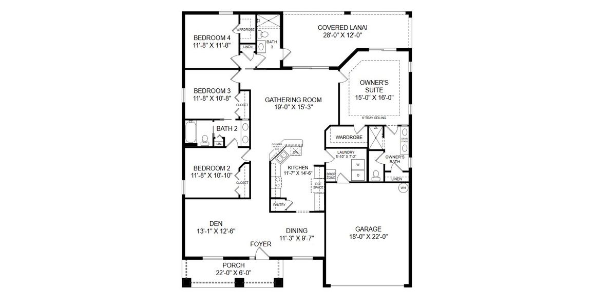 2D floor plan layout for the Savannah by Highland Homes of Florida in Touchstone, Lakeland, FL (Image 4).