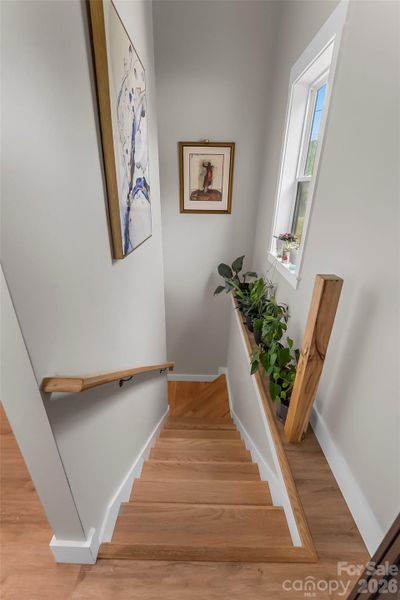 stair case to lower level everything about this house is custom