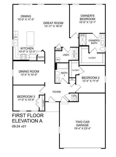 2D floor plan layout for the Dominica Spring by Ryan Homes in Middle Creek Village Ranches, Bolivia, NC (Image 2).