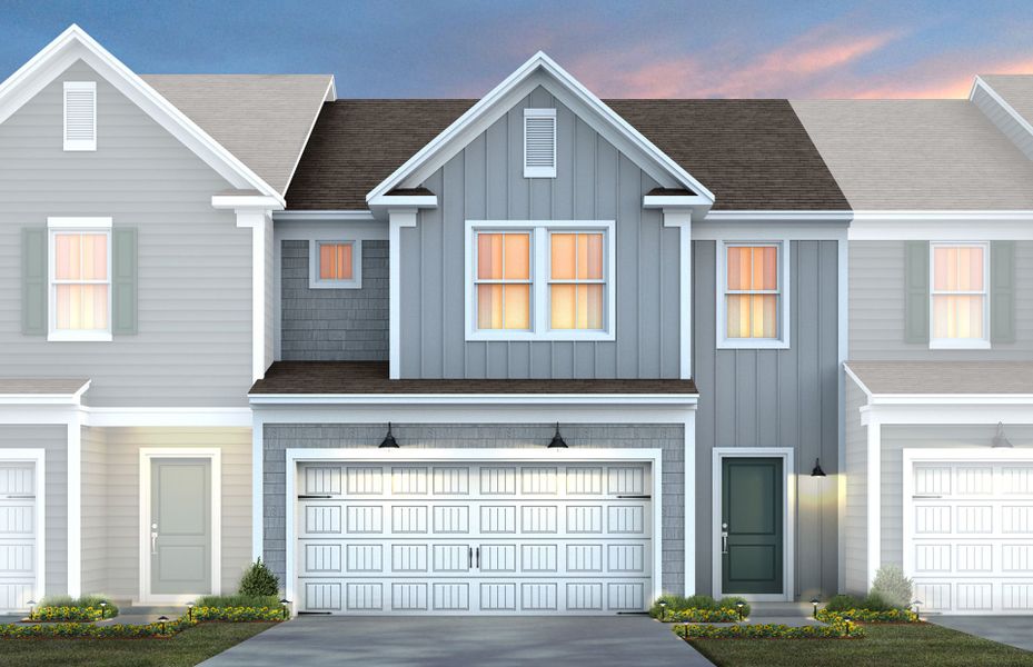 Front exterior of a new home in Solana, Durham, NC, highlighting curb appeal (Image 1). Front exterior of a new home in Solana, Durham, NC, highlighting curb appeal (Image 1).