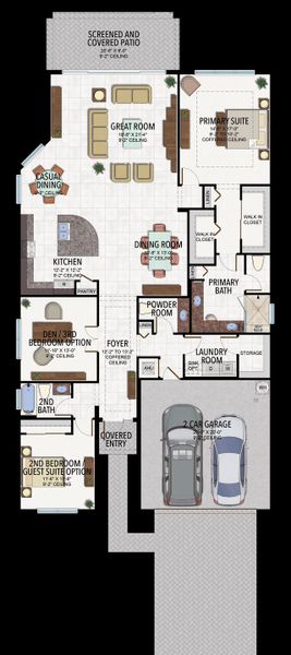 2D floor plan layout for the Atlantica by GL Homes in Valencia Parc at Riverland, Port St. Lucie, FL (Image 5).