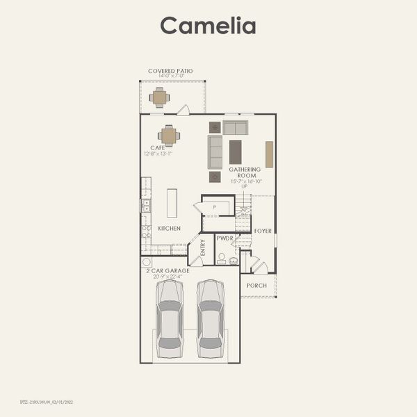 2D floor plan layout for the Camelia by Centex in Arboretum Estates, Terrell, TX (Image 3).