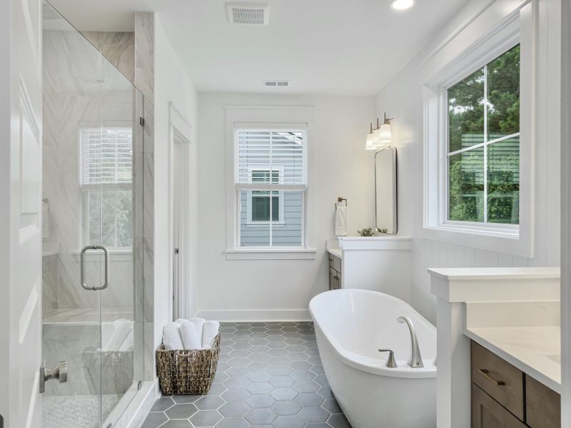 Furnished interior view inside a new home in Overlook at Copahee Sound, Awendaw (Image 56).