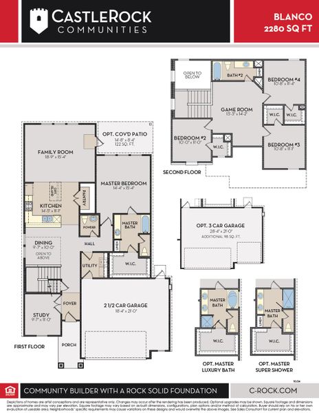 2D floor plan layout for the Blanco by CastleRock Communities in Hunters Glen, Jarrell, TX (Image 3).