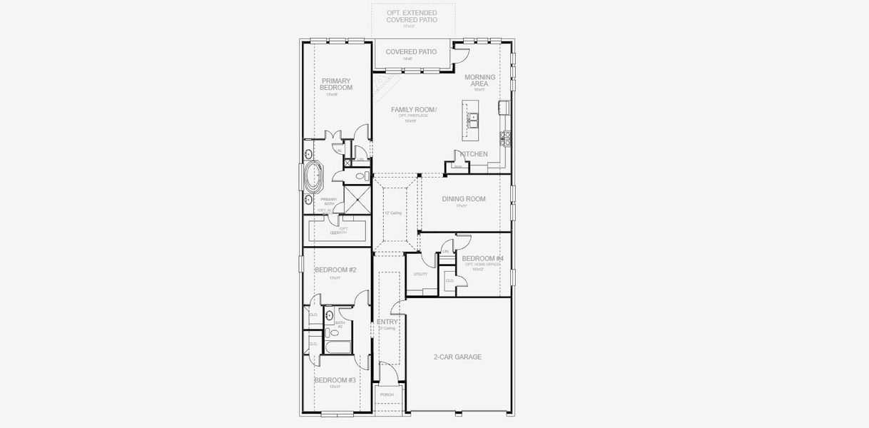 2D floor plan layout for the 2187W by Perry Homes in The Parklands 60', Santa Clara, TX (Image 5).