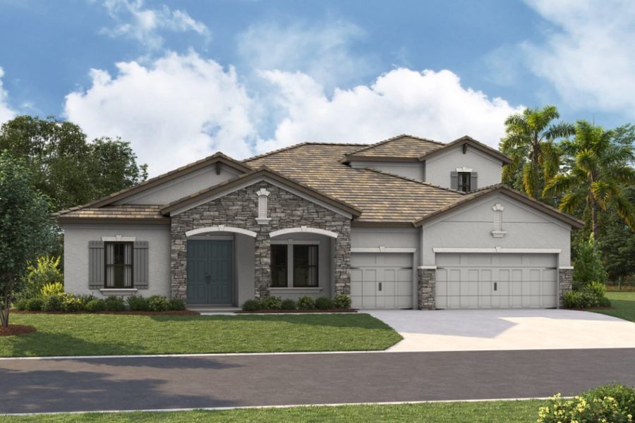 Representative exterior photo of a completed home built from the Cedar Key Grande II by Homes by WestBay in Barrington Preserve, Brandon, FL (Image 6).