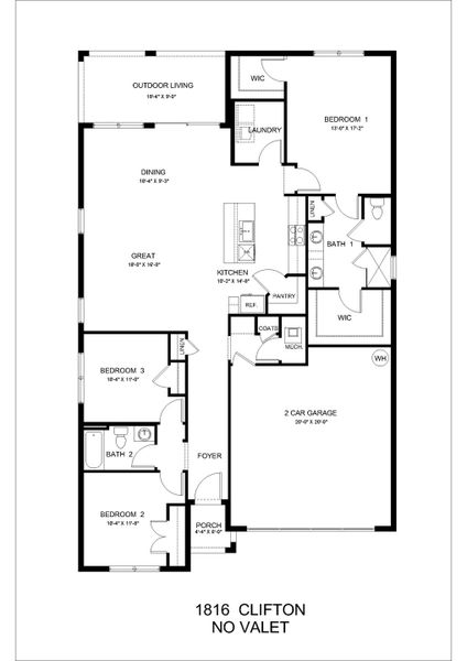 2D floor plan layout for the Clifton by D.R. Horton in Seagrass - Express & Tradition, Punta Gorda, FL (Image 3).