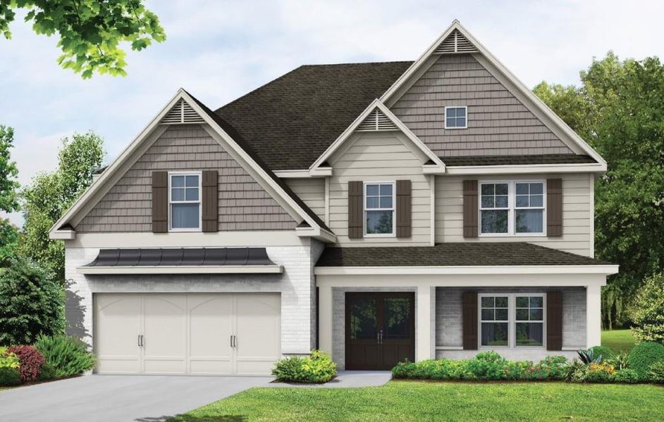 Front exterior of a new home in Livingstone Park, Kennesaw, GA, highlighting curb appeal (Image 1).