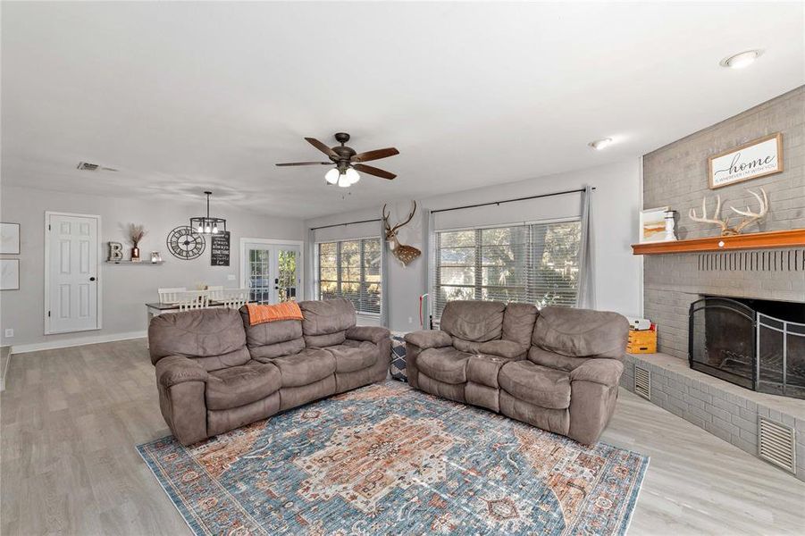 Large living room with fireplace