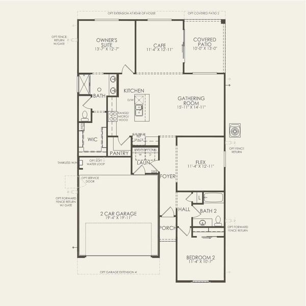 2D floor plan layout for the Bergamot by Del Webb in Sun City Anthem at Merrill Ranch, Florence, AZ (Image 3).