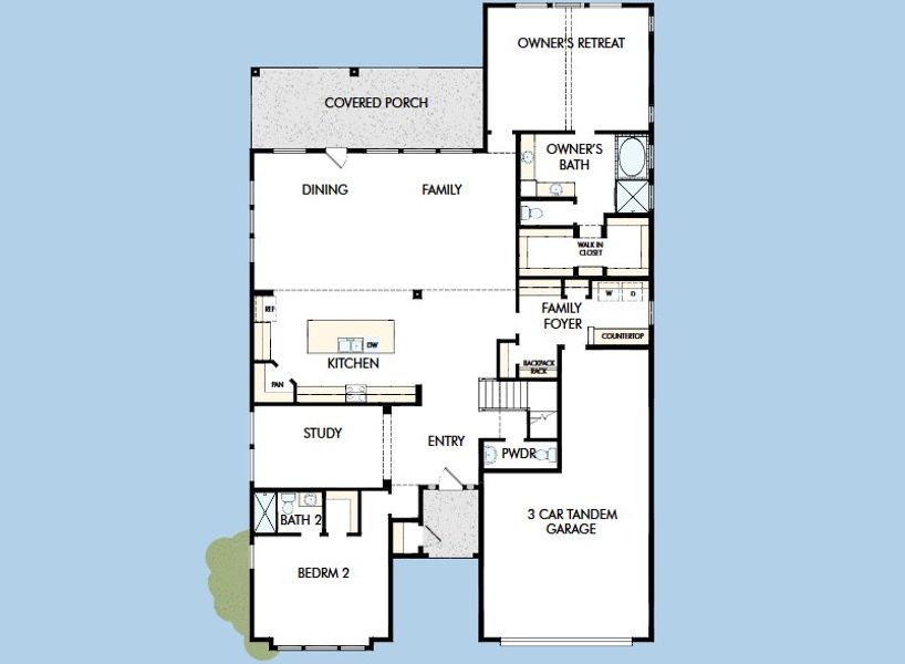 2D floor plan layout for the The Tomball by David Weekley Homes in Prairieland Village 60' Homesites, Cypress, TX (Image 3).