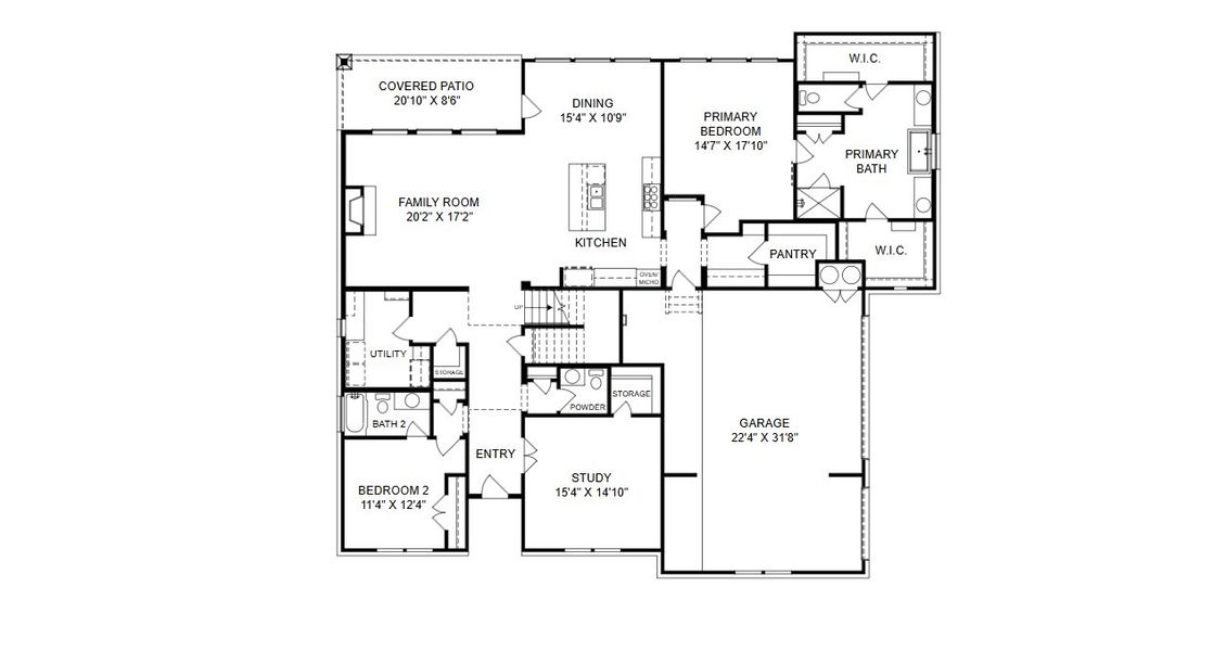 2D floor plan layout for the Boerne by Giddens Homes in Burnet Hilltop Estates, Cedar Park, TX (Image 5).