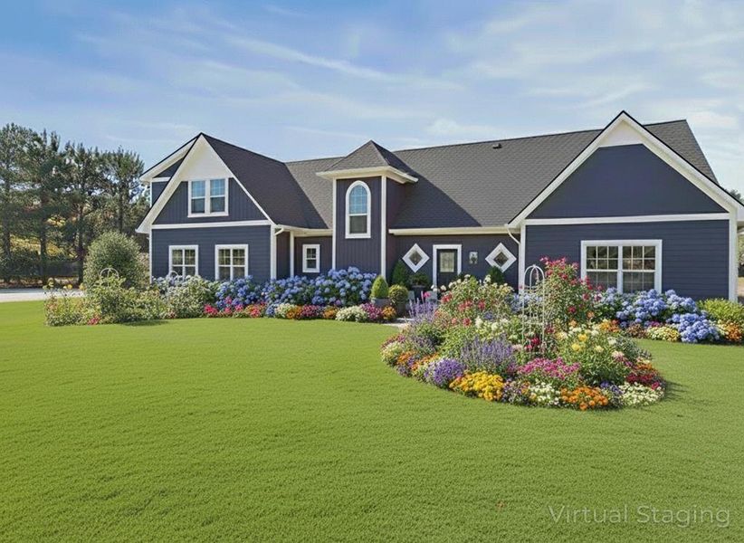 After photo Craftsman-style home with a front lawn