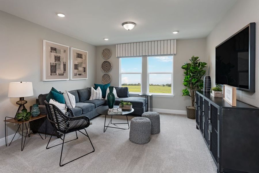 Representative furnished interior of a home built from the 2458 by KB Home in Salerno - Heritage Collection, Round Rock (Image 7). Representative furnished interior of a home built from the 2458 by KB Home in Salerno - Heritage Collection, Round Rock (Image 7).