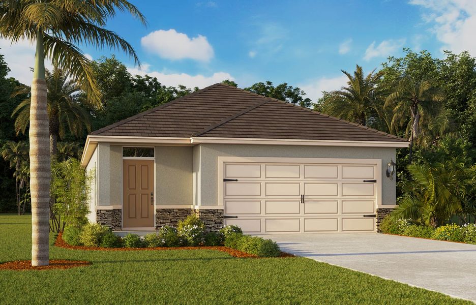 Representative exterior photo of a completed home built from the DOWNING by D.R. Horton in Crosswinds, Haines City, FL (Image 4).