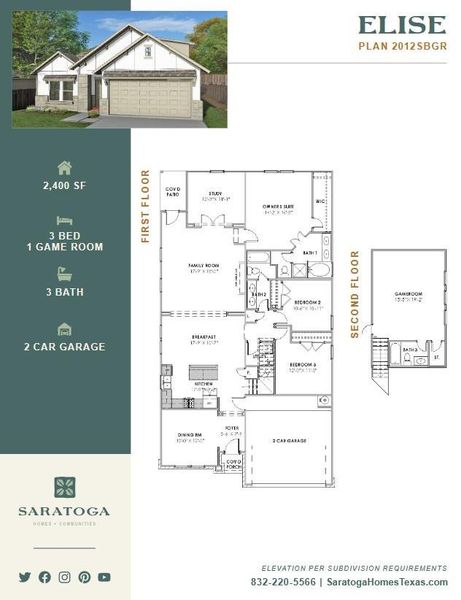 Charming two-story home with 2,400 square feet, featuring 3 bedrooms, 3 baths, and a versatile game room. Enjoy spacious living with a cozy family room, convenient study, and a modern kitchen. The property includes a 2-car garage and is beautifully designed for comfortable living.