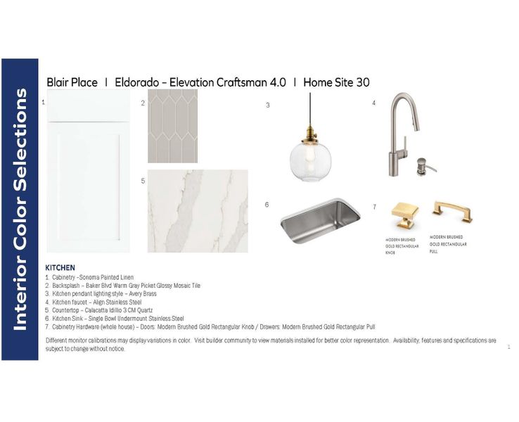 Actual Selections--May not be changed or modified in any way